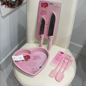 Paris Hilton Bundle of 3 Pink Heart Bakeware /Knife Set & Tool Set Collection